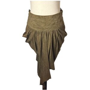 Altuzarra Skirt‎ Women 6 Olive Green Suede Leather High Waist Draped Asymmetric